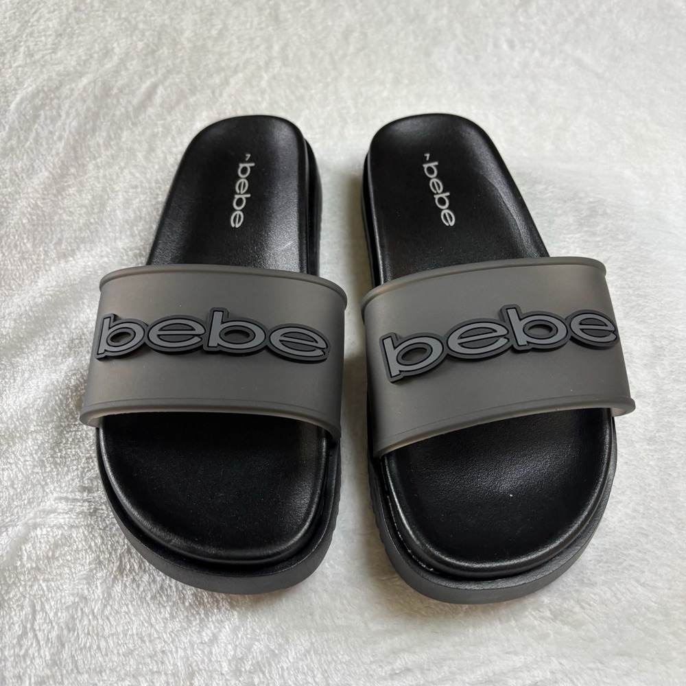 Bebe Women Black and Gray Translucent Strap Size 7 , Pool, Beach, Resort NWT